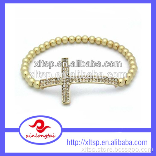 XLT-CB61 stainless steel rhinestone bracelet Beautiful Beaded Cross Bracelet